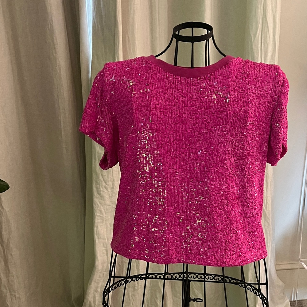 Vibrant Pink Sequin Short Sleeve Top